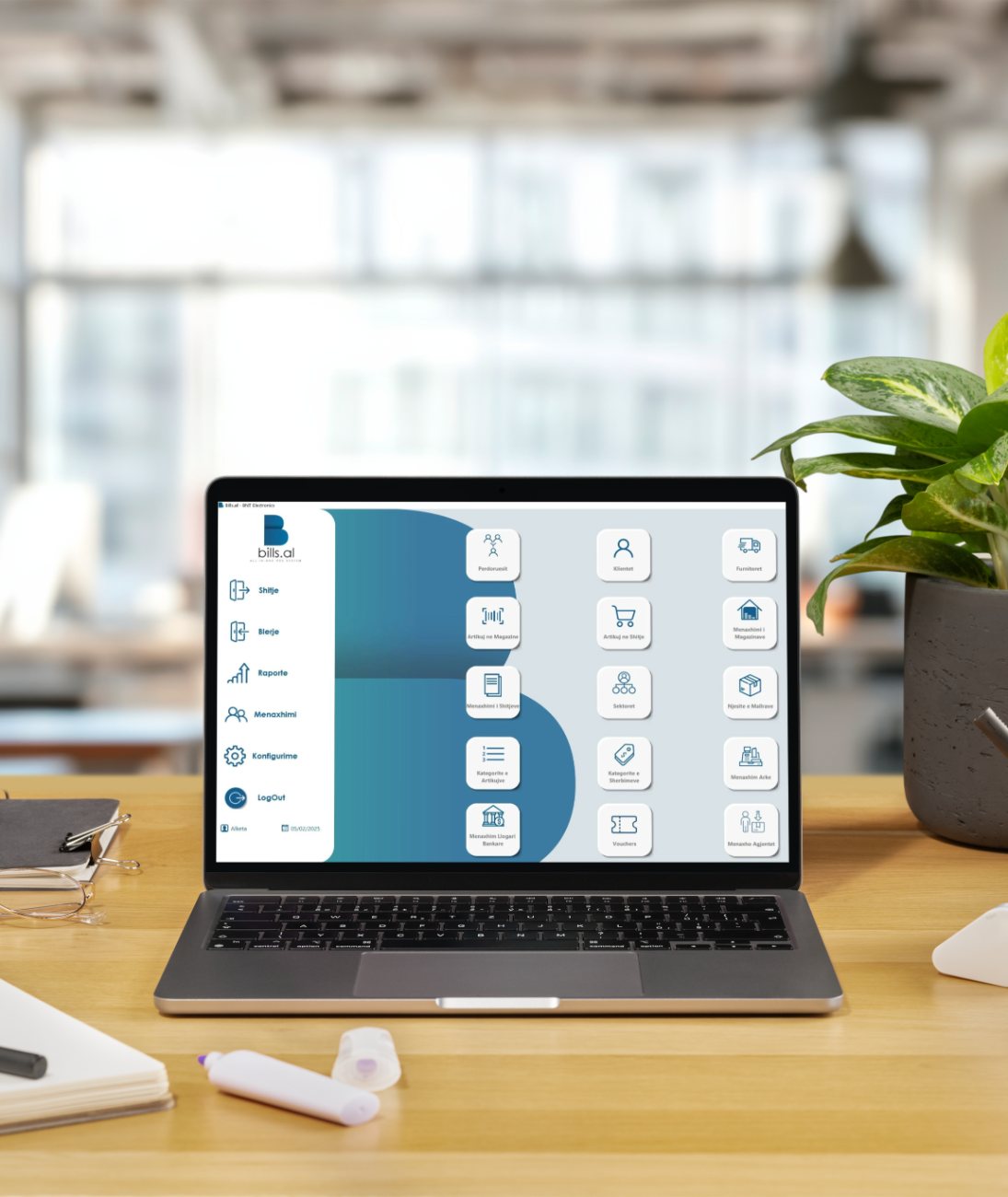 The Bills.al all-in-one point of sale system running on a laptop